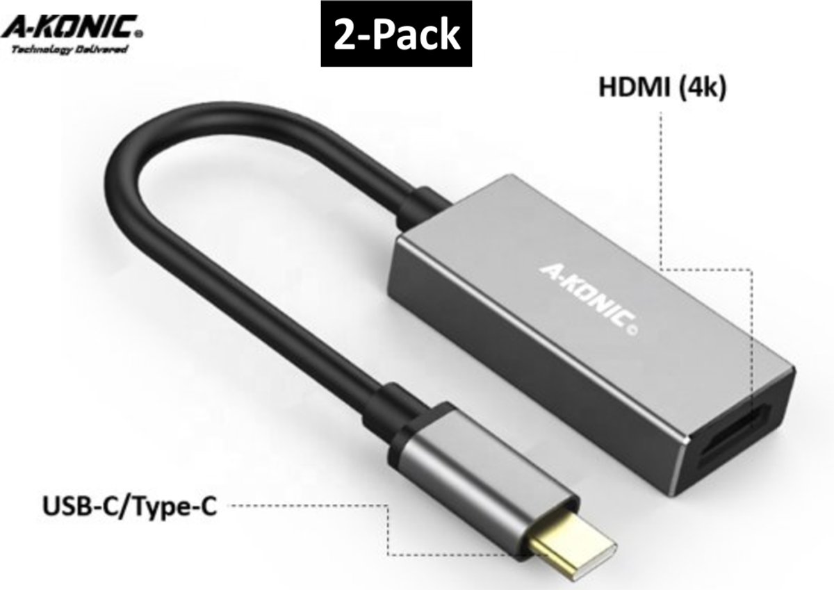 Usb c naar HDMI Adapter | Set van 2 stuks | USB-C HUB 4K  | Type-c to HDMI converter |Thunderbolt 3 | Compatible Apple Macbook | Chromebook | IMAC | Surface | XPS | Dell | Lenovo | Samsung | HP |Spacegrey | A-KONIC©